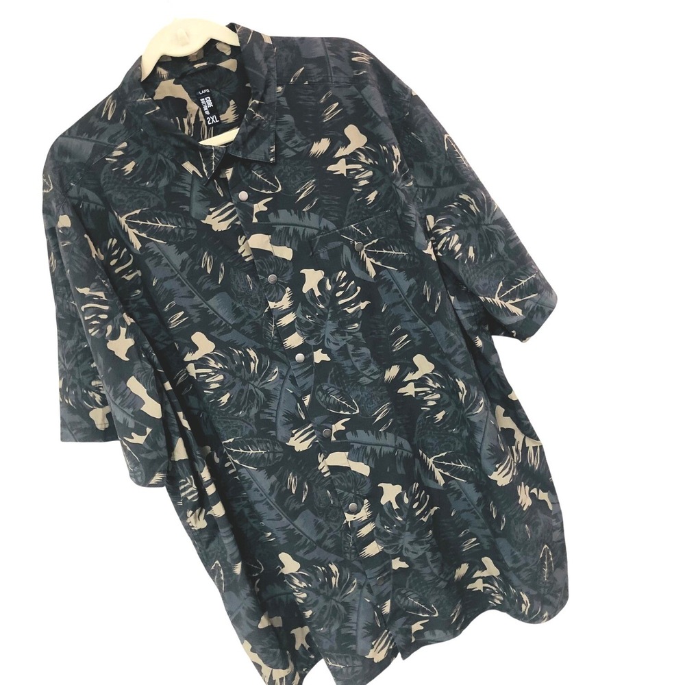 LAPG Bamboo Walking Dead Shirt Mens 2XL Tropical L A Police Hawaiian Aloha Snaps